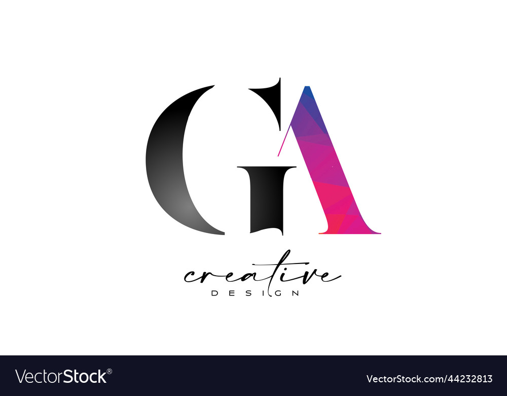 Ga Letter Design With Creative Cut And Colorful Vector Image