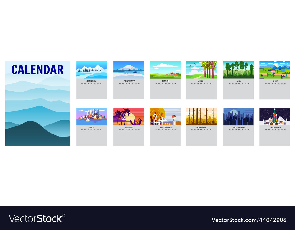 Template Calendar Landscape Natural Backgrounds Vector Image