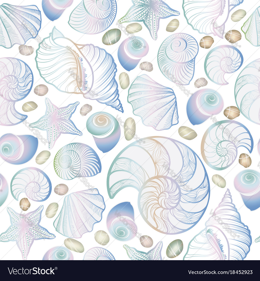 Seashell Seamless Pattern Summer Holiday Marine Vector Image