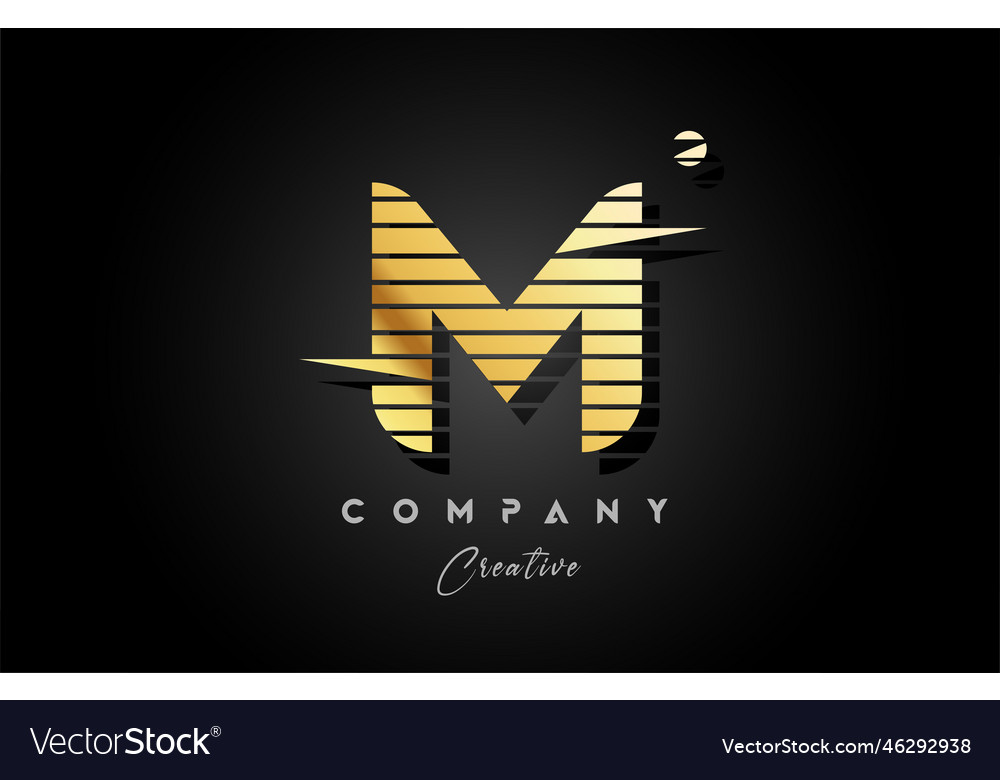 Gold Golden M Alphabet Letter Logo Icon Design Vector Image