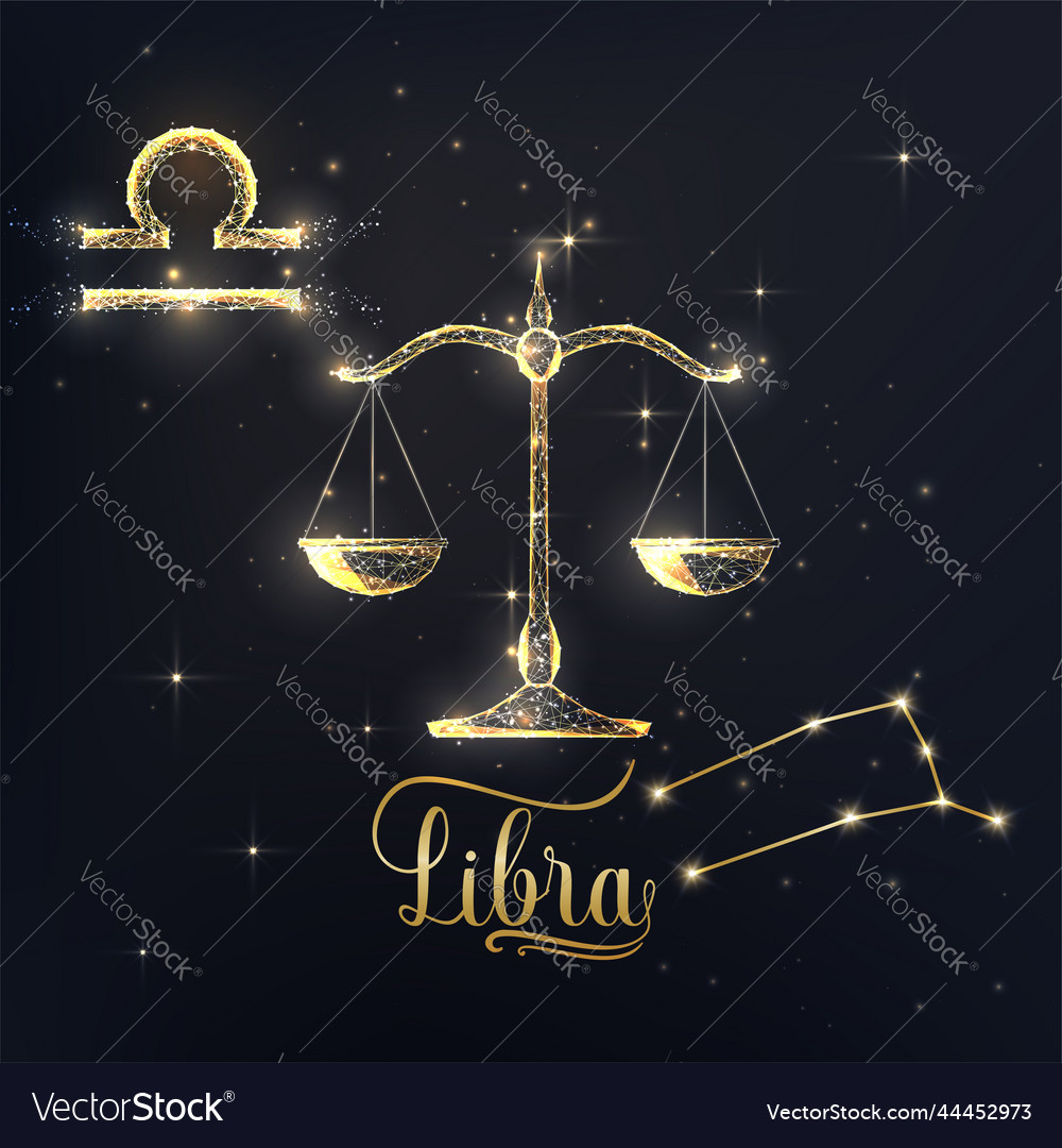 Gold Libra Zodiac Sign Poster With Scales Zodiac Vector Image