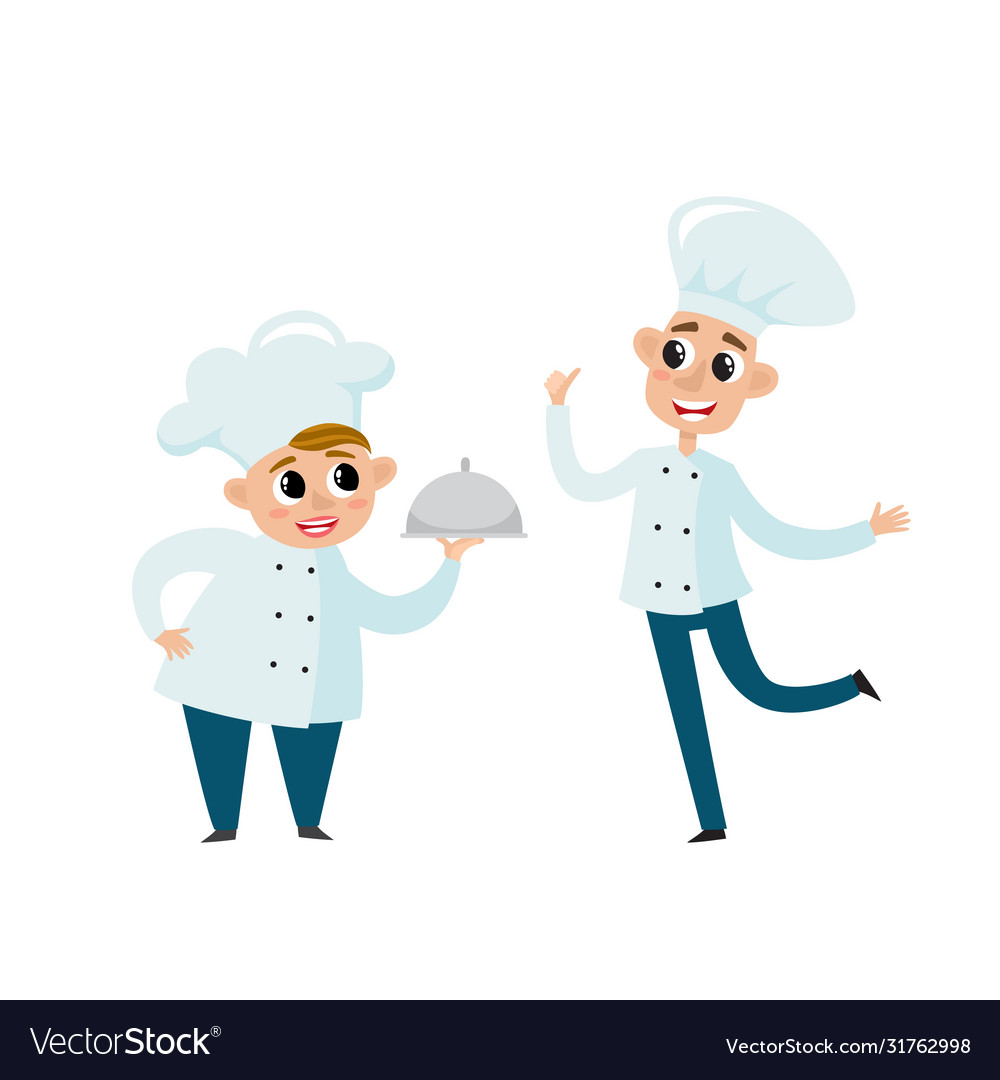 Chefs In Uniform Restaurant Kitchen Cooking Vector Image