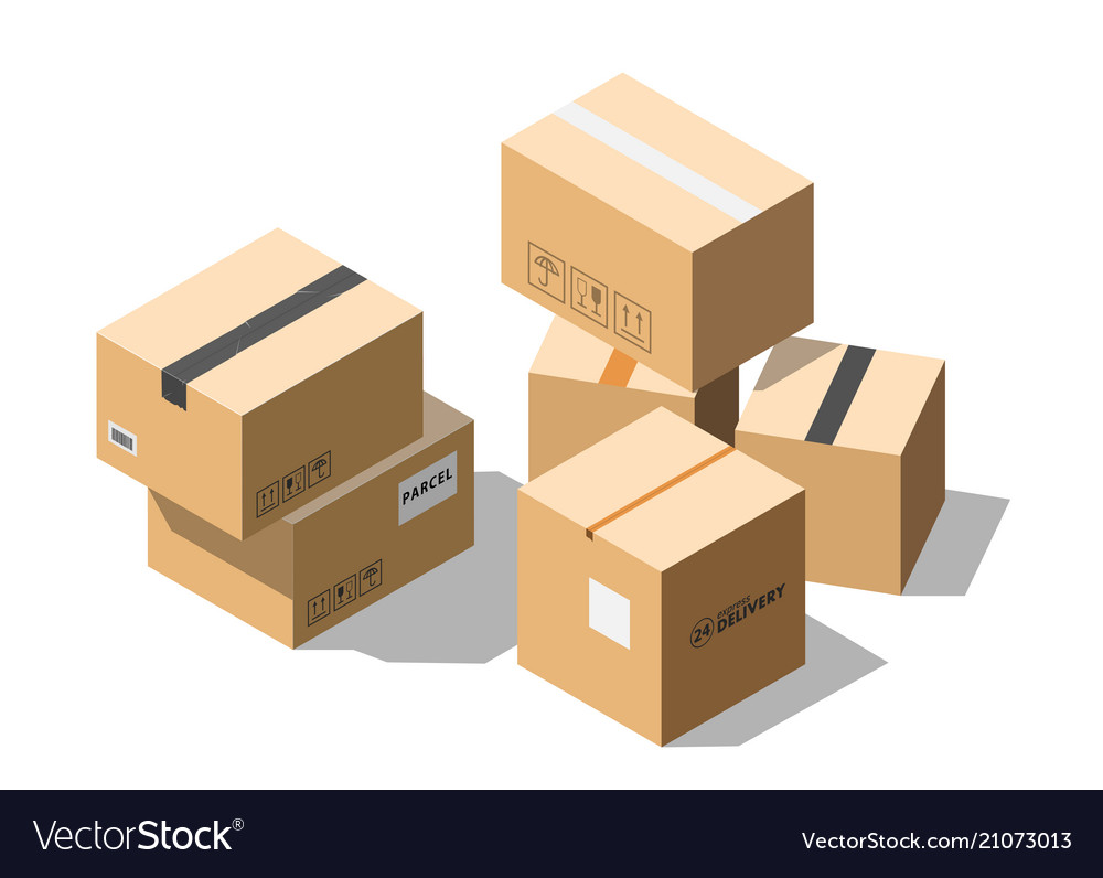 Isometric Cardboard Parcel Boxes Isolated Vector Image