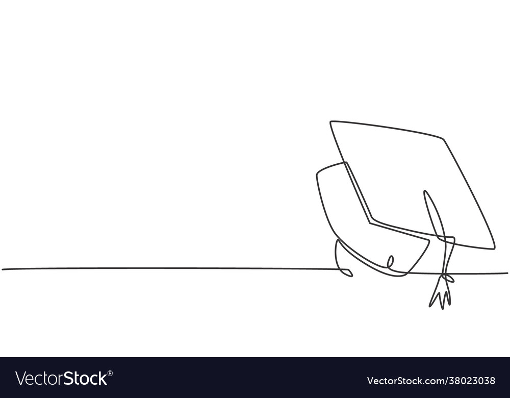 Continuous One Line Drawing Graduation Cap Vector Image