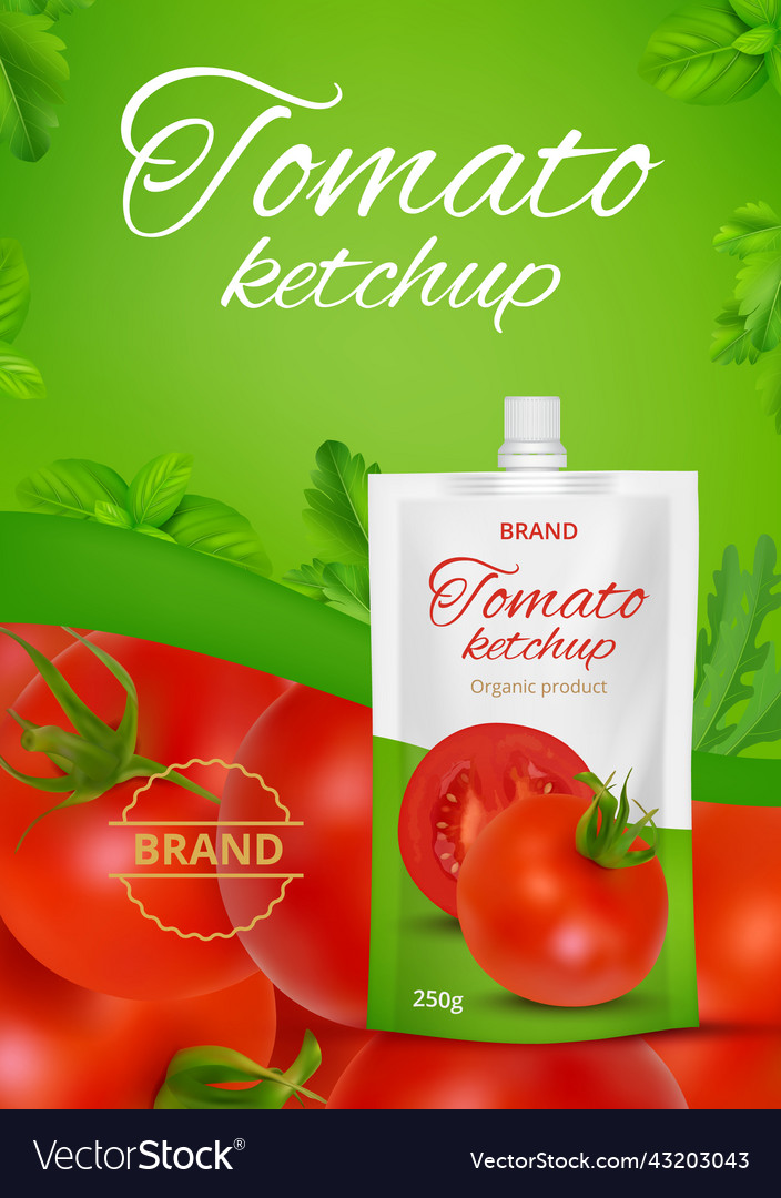 Ketchup Poster Ads Label For Tomato Sauces Vector Image