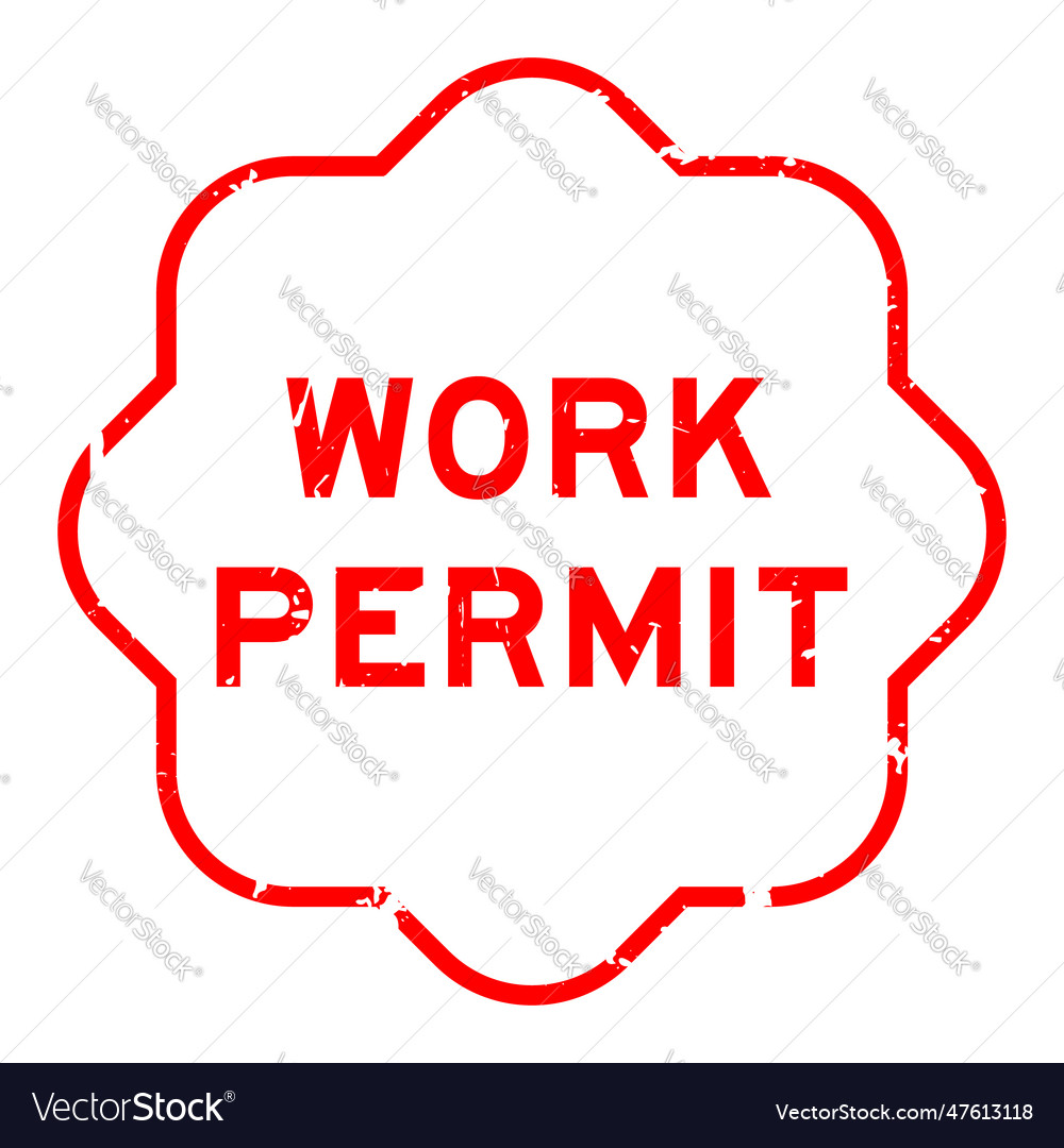 Grunge Red Work Permit Word Rubber Seal Stamp Vector Image