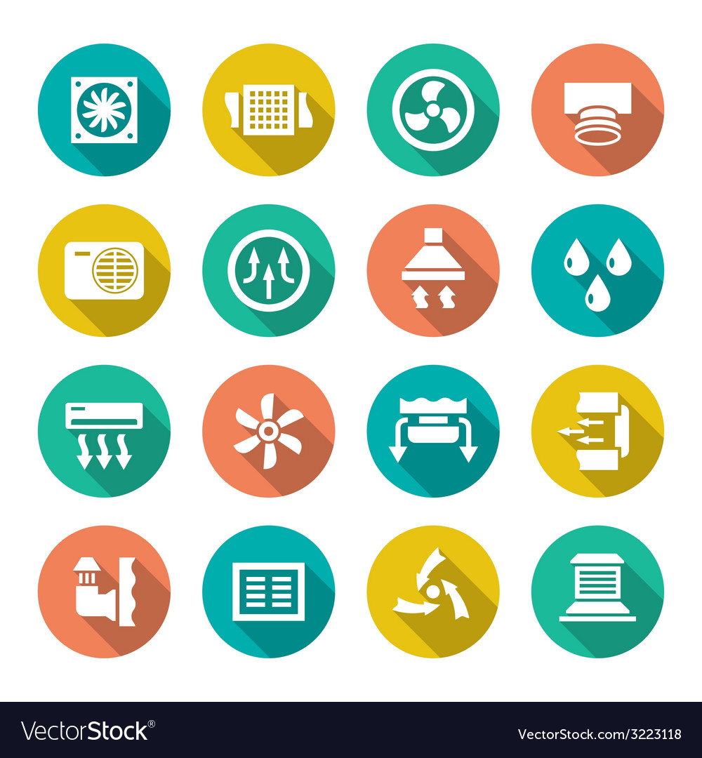 Set Flat Icons Of Ventilation And Conditioning Vector Image