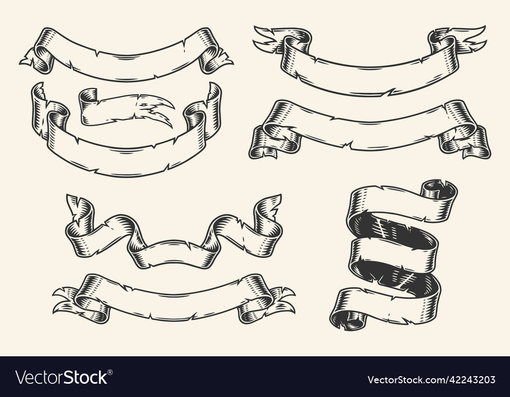 Ribbons Banner Set Vintage Emblem Royalty Free Vector Image