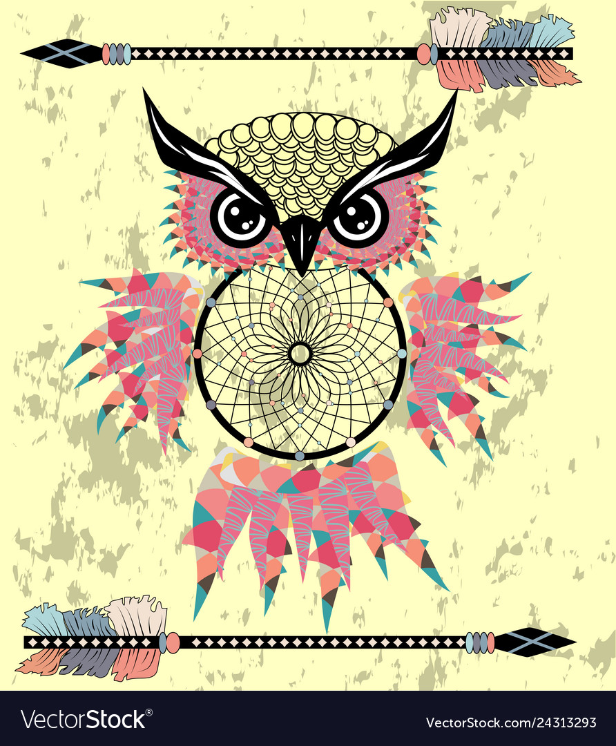 Dreamcatcher Owl Boho Style Cartoon Character Vector Image