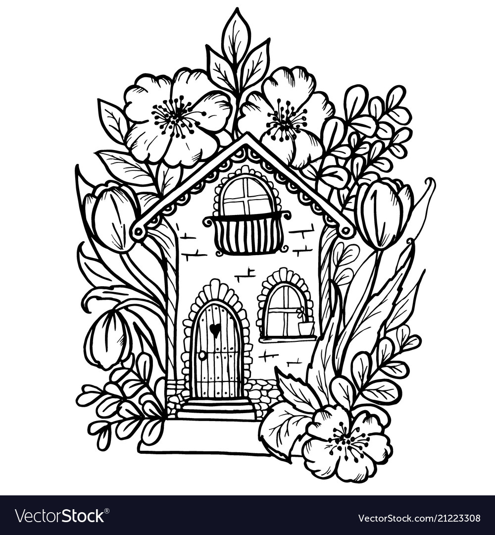 Doodle Cute House In Colors Black Outline Vector Image