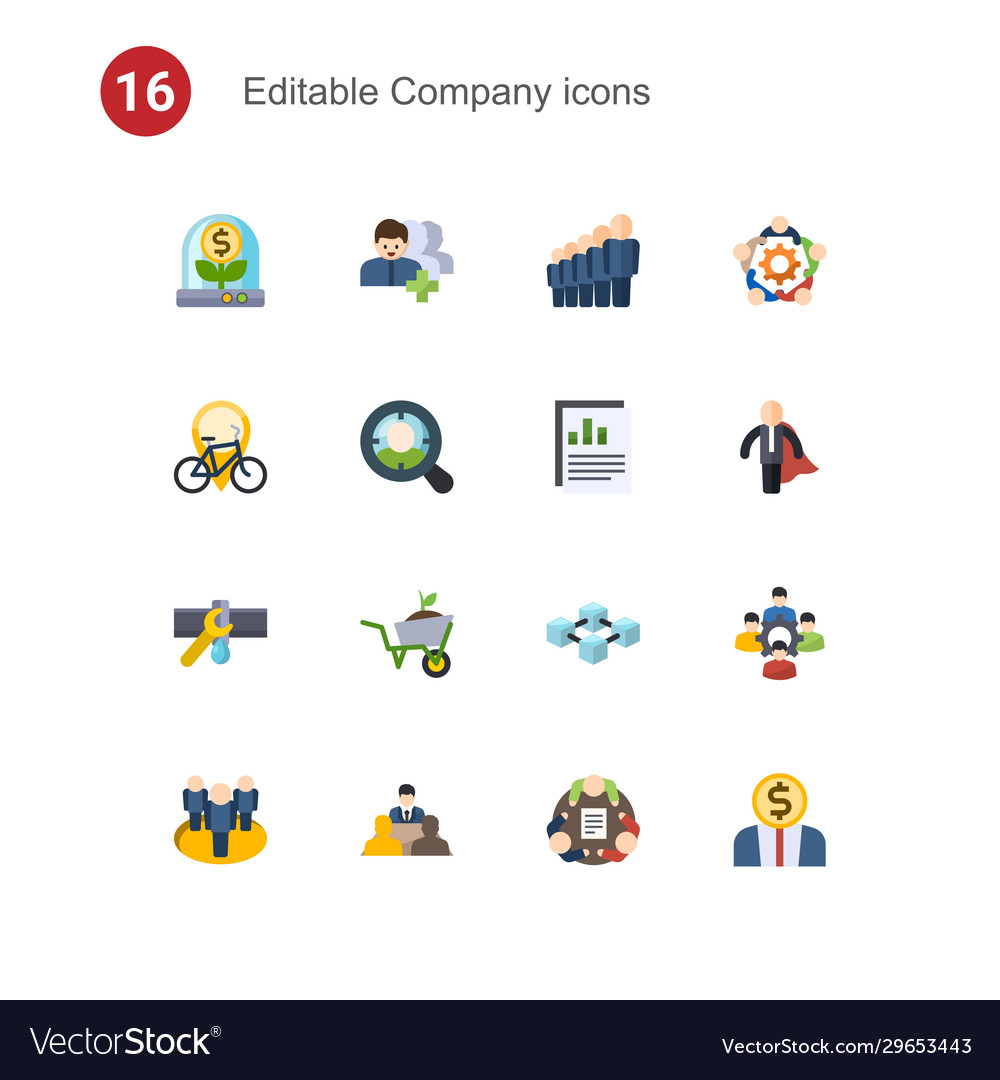 16 Company Flat Icons Set Isolated On Icons Set Vector Image