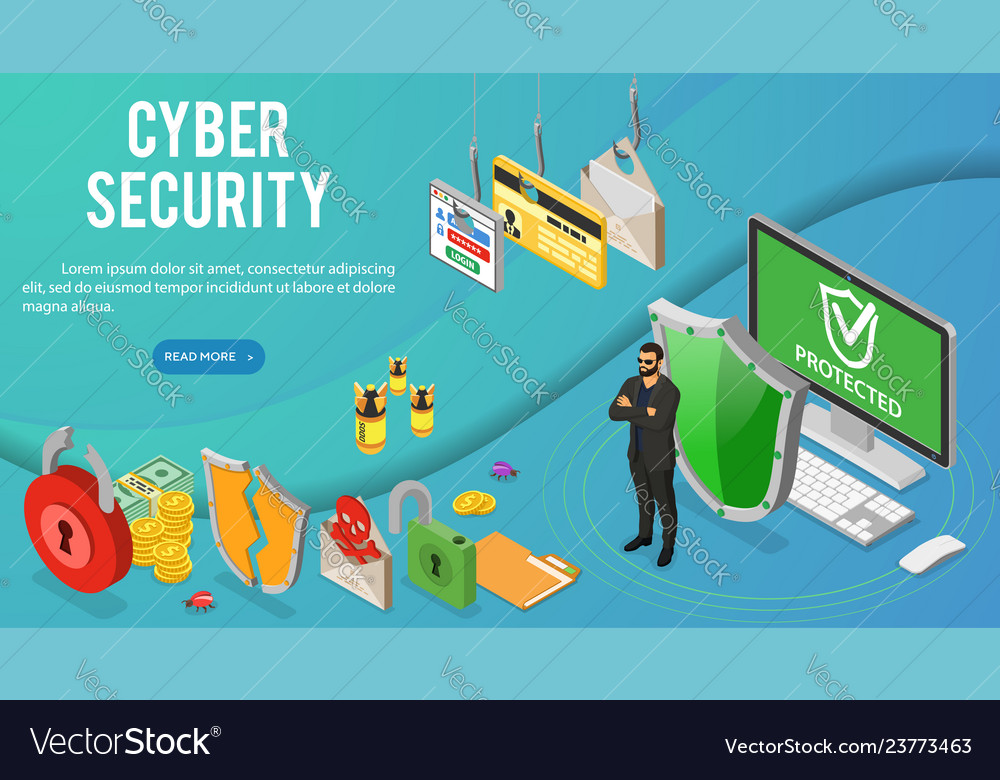 Cyber Security Isometric Banner Royalty Free Vector Image