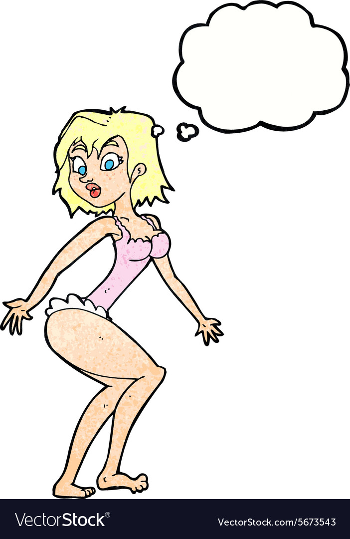 Cartoon Woman In Lingerie With Thought Bubble Vector Image