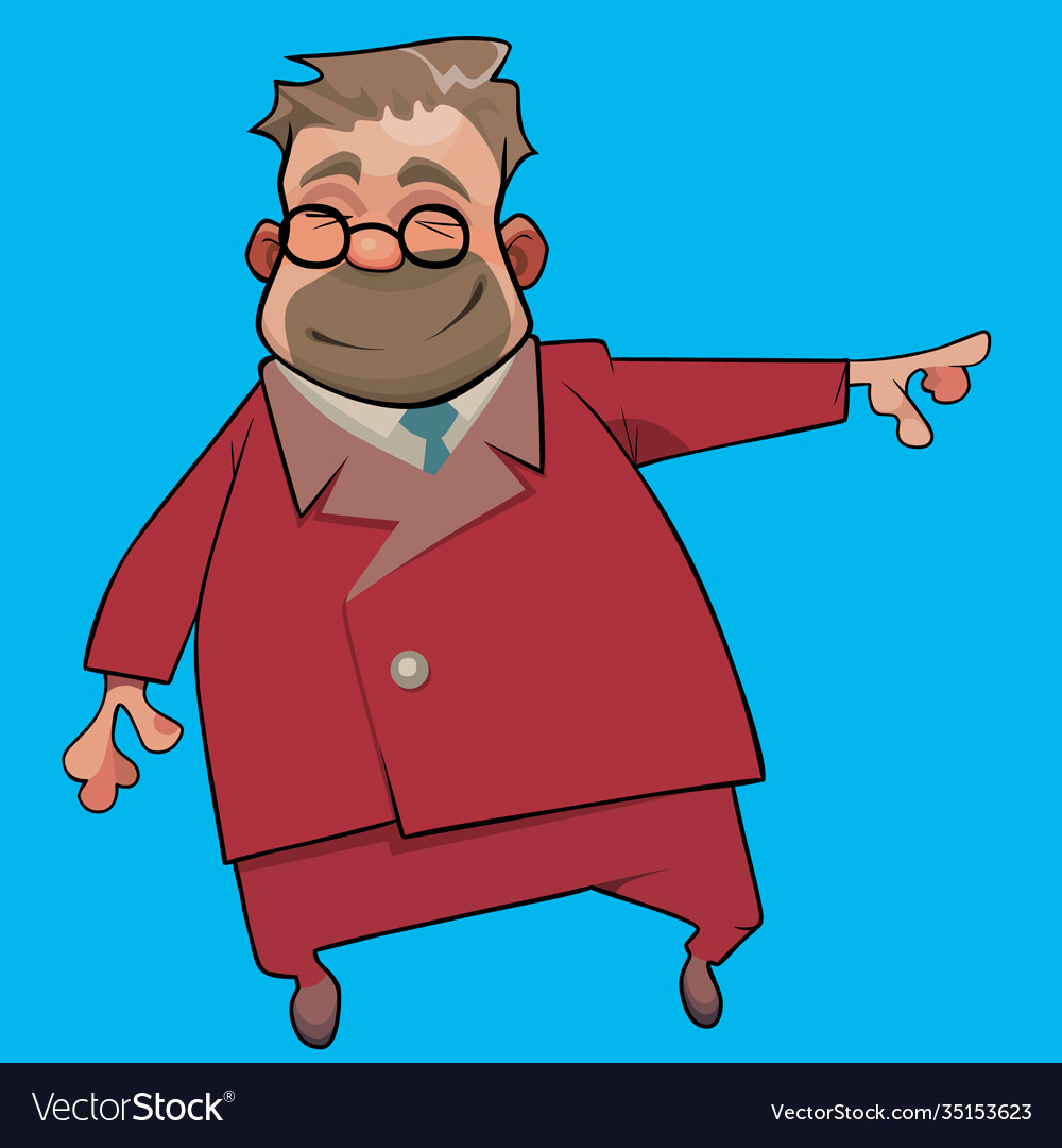 Cartoon Man In Red Suit With Tie Points His Hand Vector Image