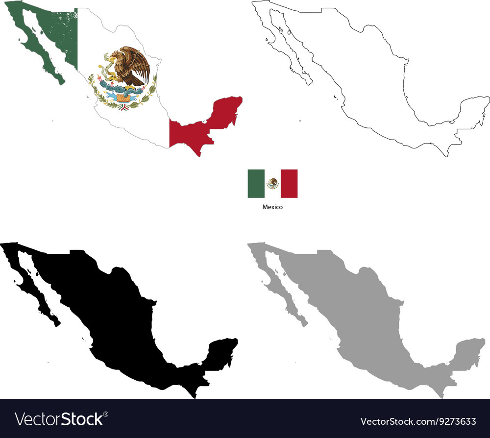 Mexico Country Black Silhouette And With Flag On Vector Image