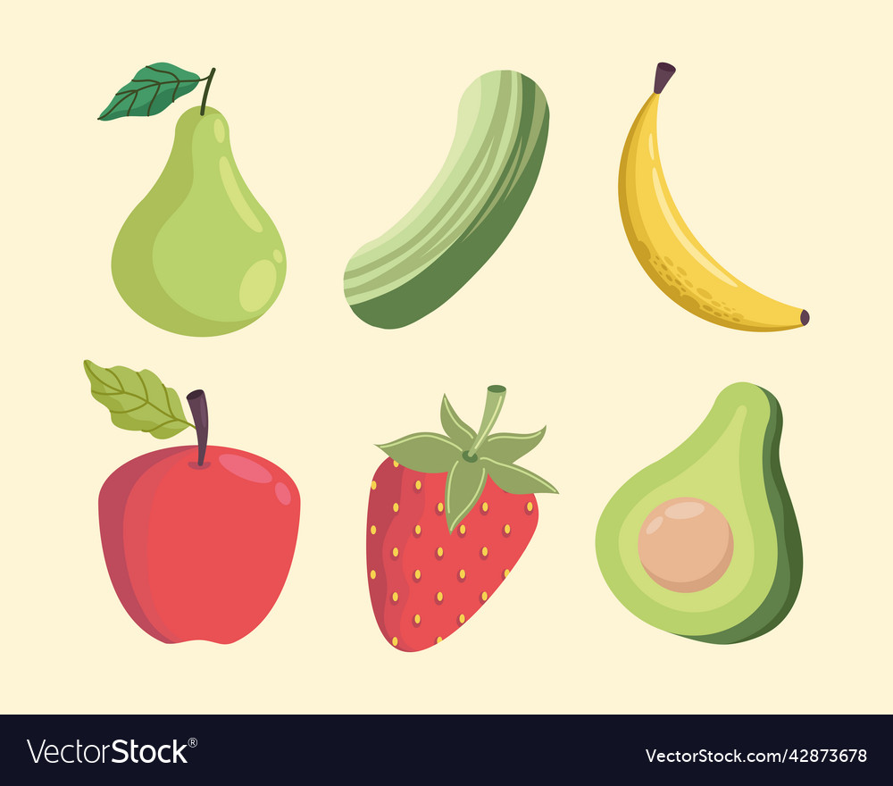 Six Fruits And Vegetables Royalty Free Vector Image