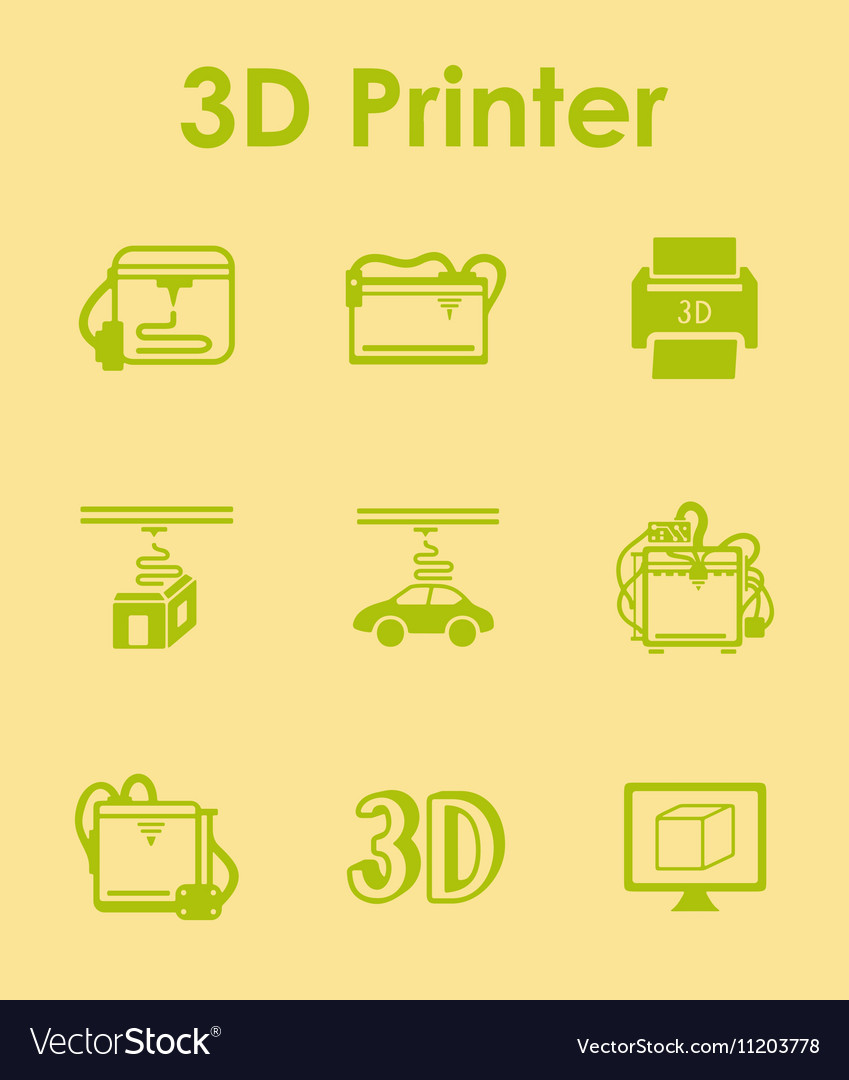 Set Of Three D Printer Simple Icons Royalty Free Vector