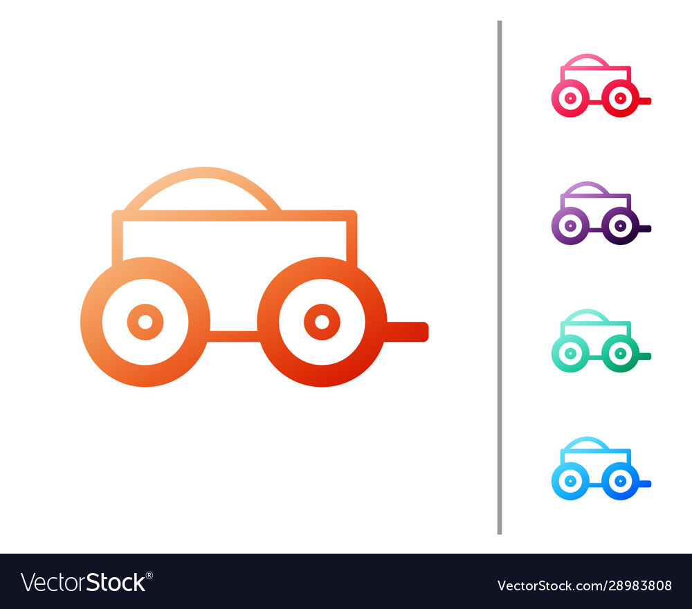 Red Line Wooden Four Wheel Cart With Hay Icon Vector Image