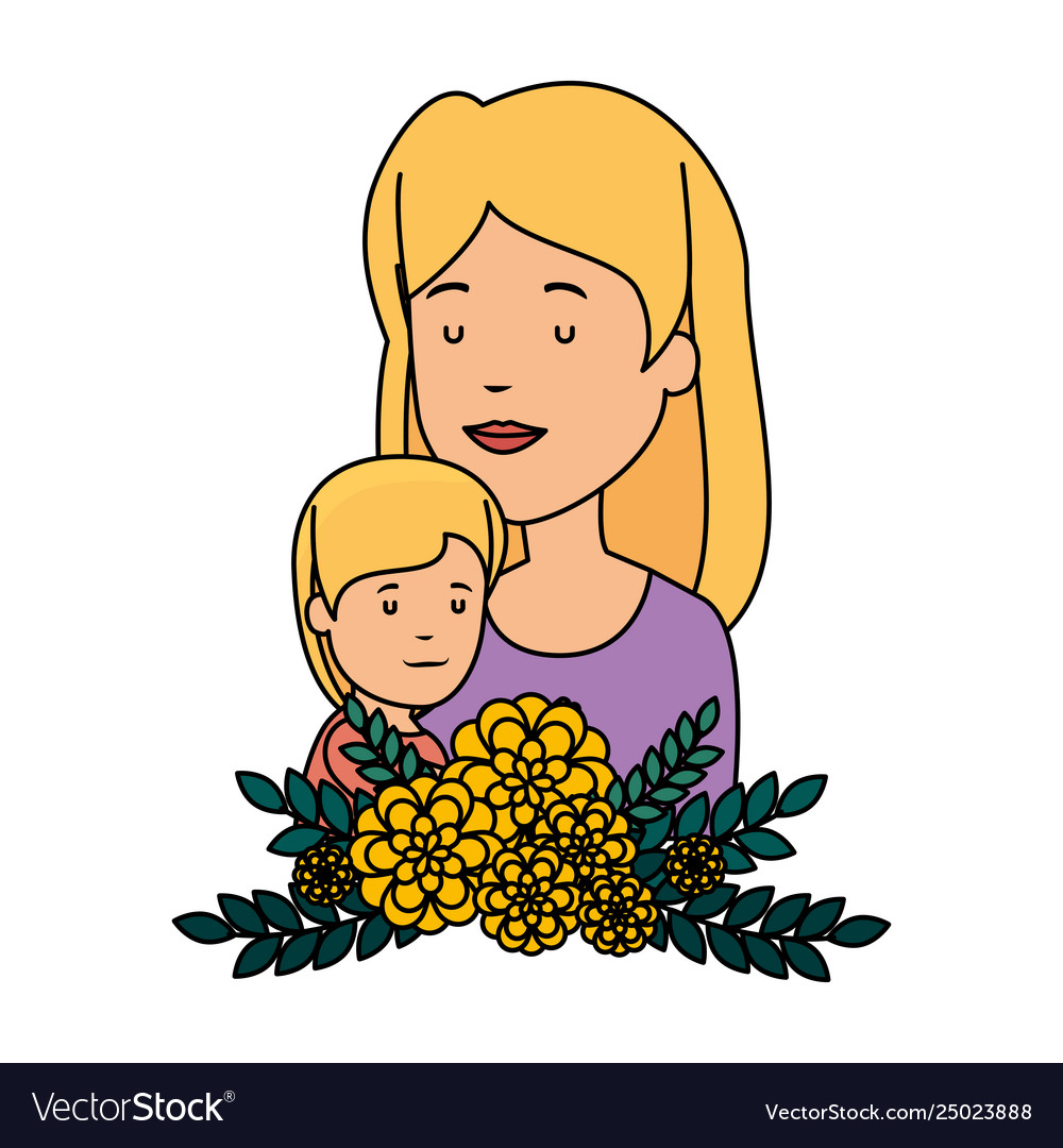 Beautiful Mother Lifting Son With Floral Vector Image