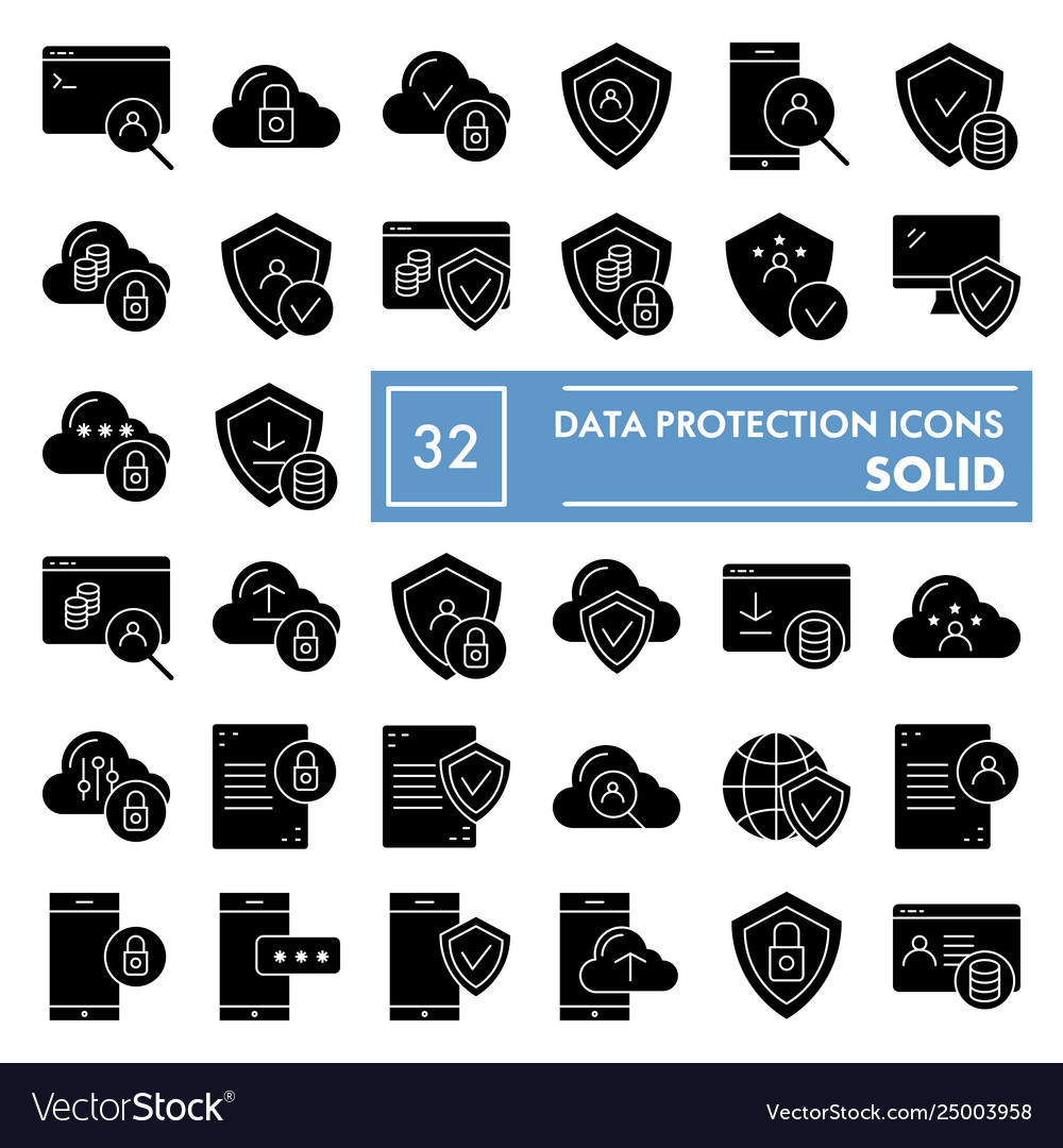 Data Protection Glyph Icon Set Computer Safety Vector Image