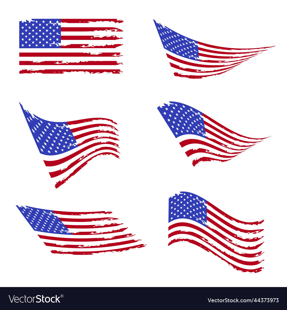 Wavy American Flag Set Old Vintage Flag Of United Vector Image