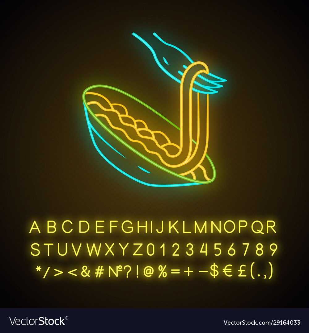 Pasta On Fork Neon Light Icon Spaghetti Macaroni Vector Image