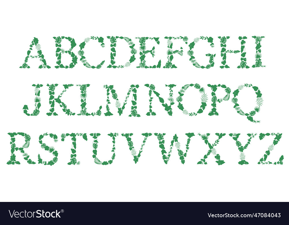 Font Made With Leaves Floral Alphabet Letters Vector Image