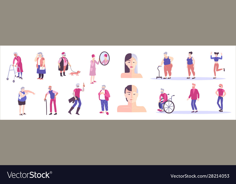 Aging People Flat Set Royalty Free Vector Image