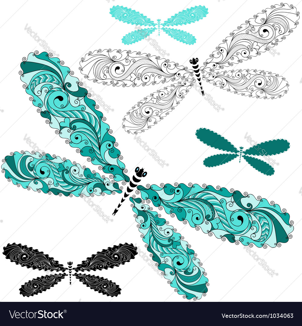 Set Vintage Dragonflies Royalty Free Vector Image