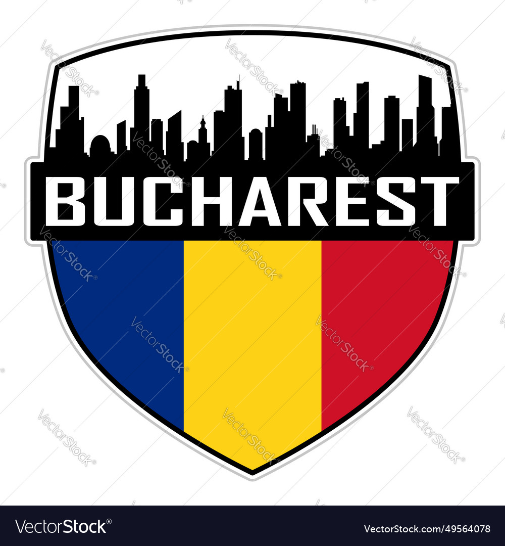 Bucharest Skyline Silhouette Romania Flag Travel Vector Image