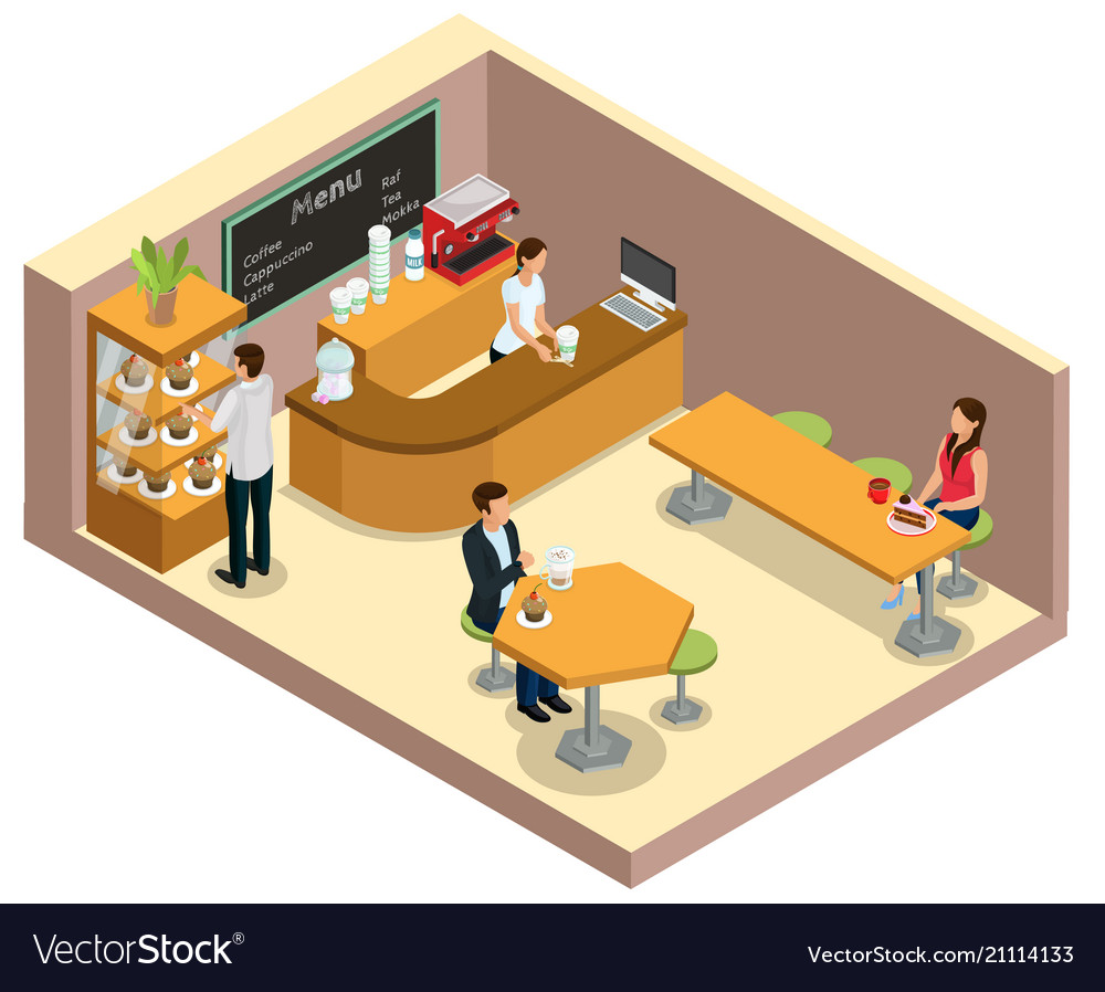 Isometric Coffee Shop Interior Concept Royalty Free Vector