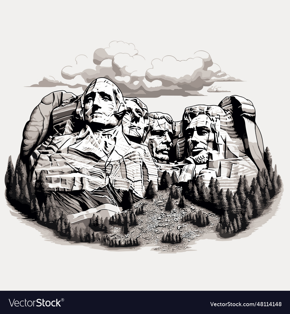 Mount Rushmore Rushmore Hand Drawn Comic Vector Image