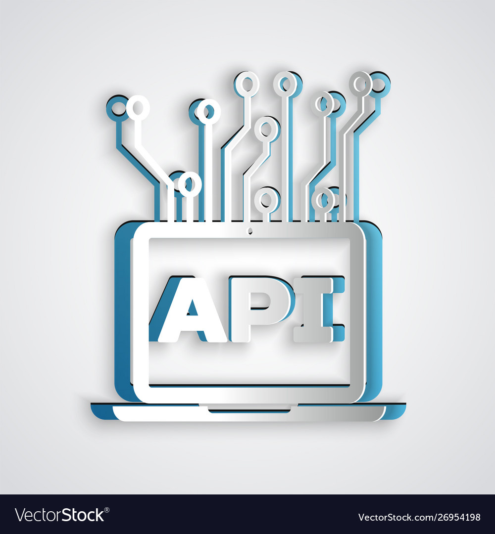 Paper Cut Computer Api Interface Icon Isolated Vector Image