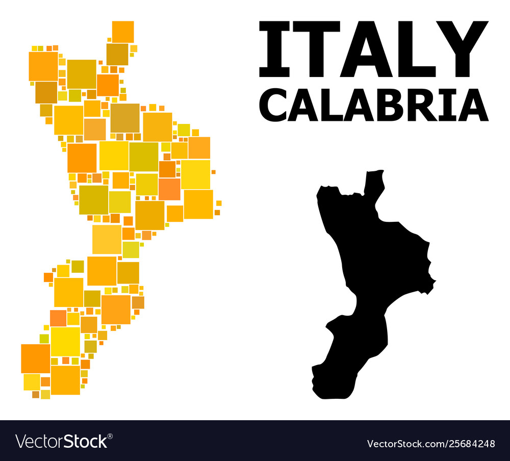 Gold Square Mosaic Map Calabria Region Royalty Free Vector