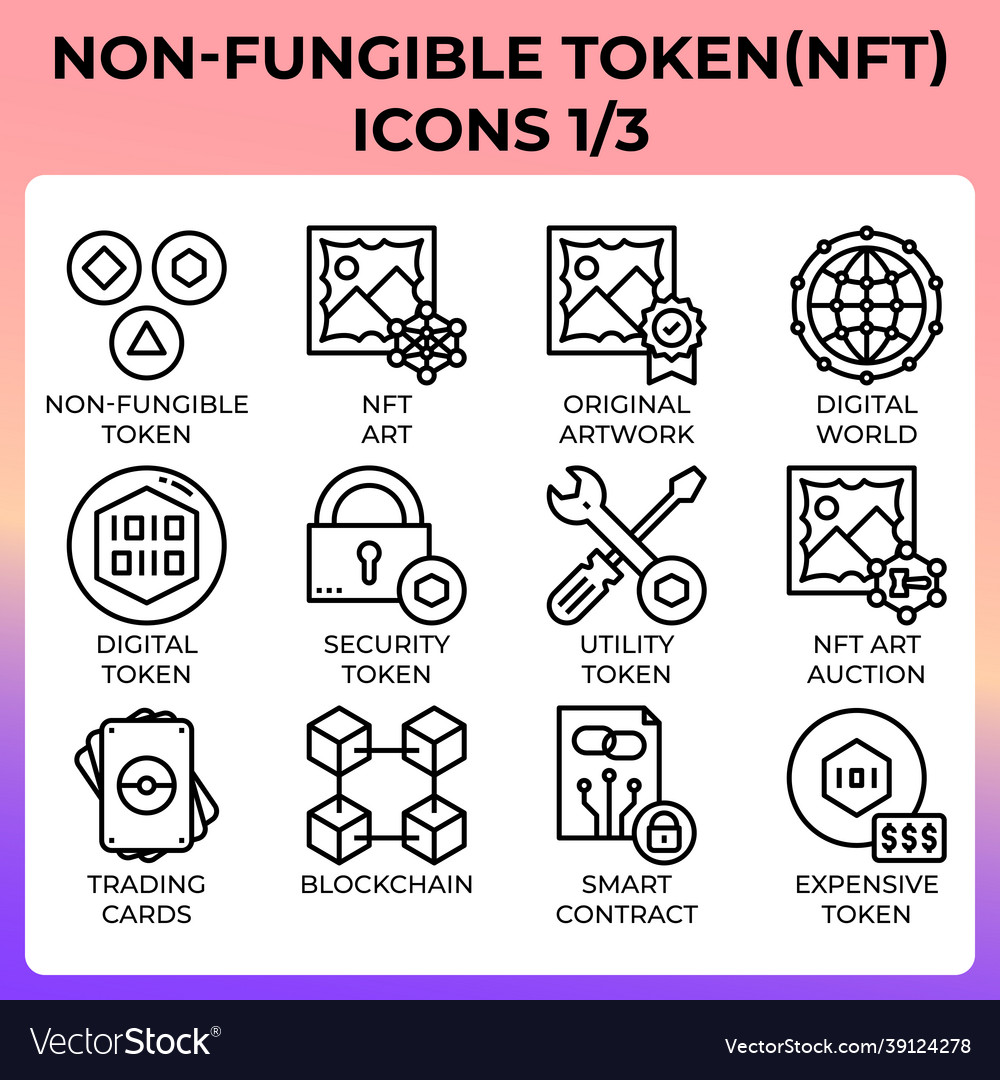 Nft Non Fungible Token Icon Set Royalty Free Vector Image