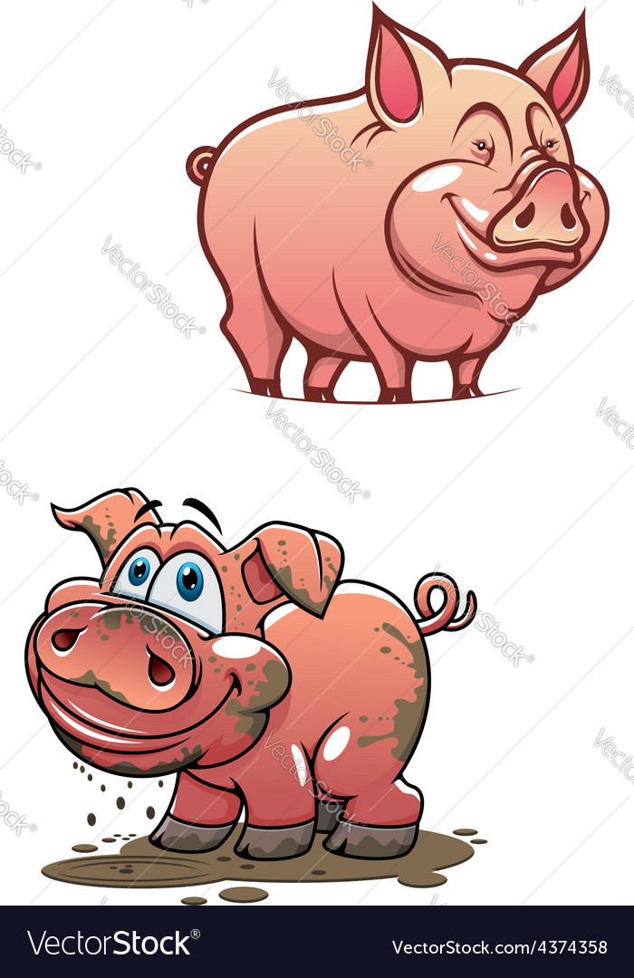 Cartoon Dirty Piggy And Clean Pink Pig Royalty Free Vector