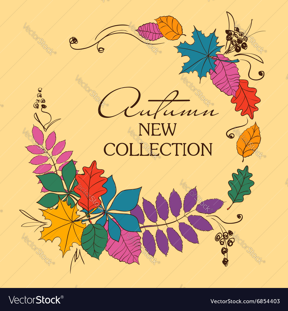 Colorful Autumn Leaves In A Circle Shape Vector Image