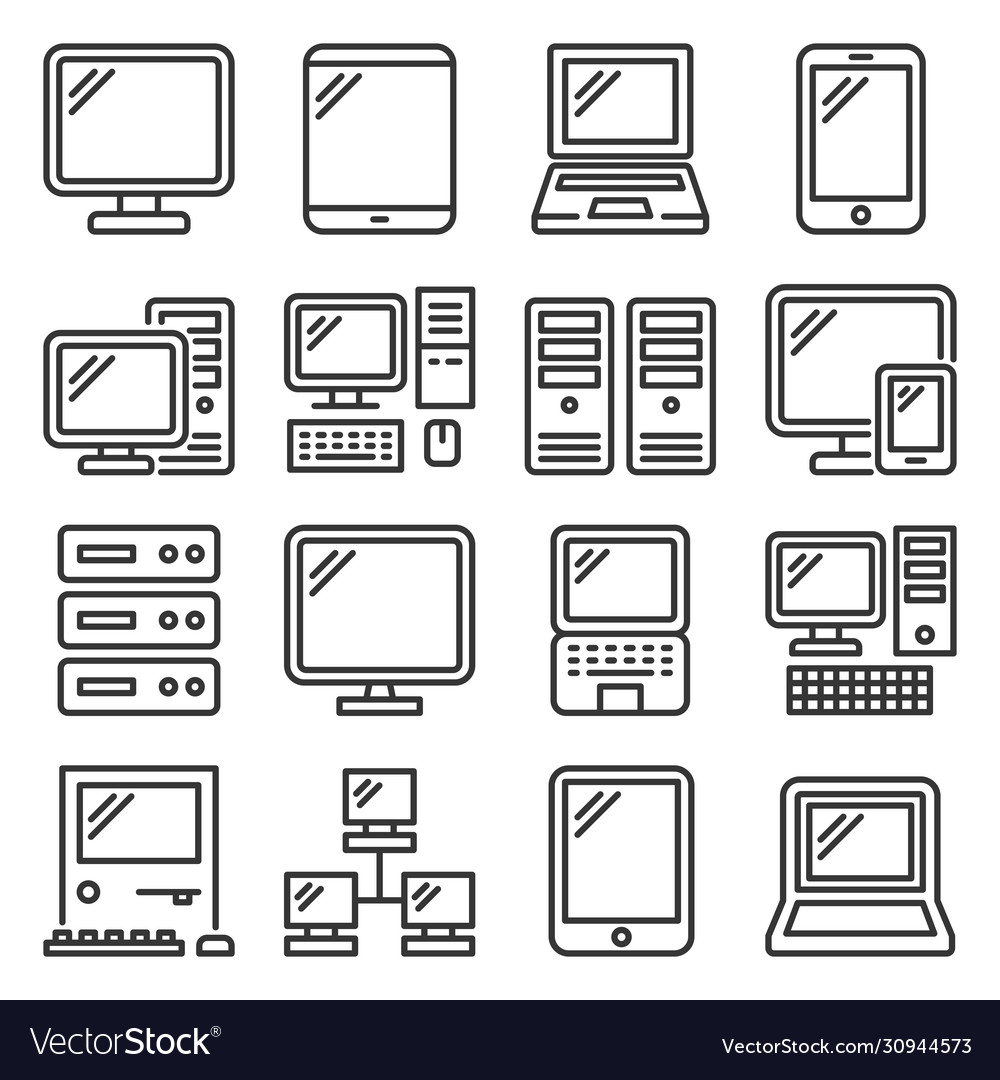 Desktop And Electronic Device Icons Set Line Vector Image