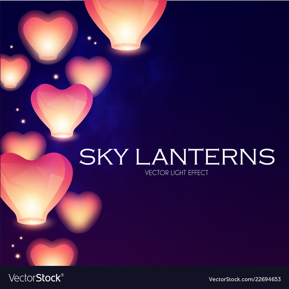 Flying Sky Lanterns Chinese Light Effect Vector Image