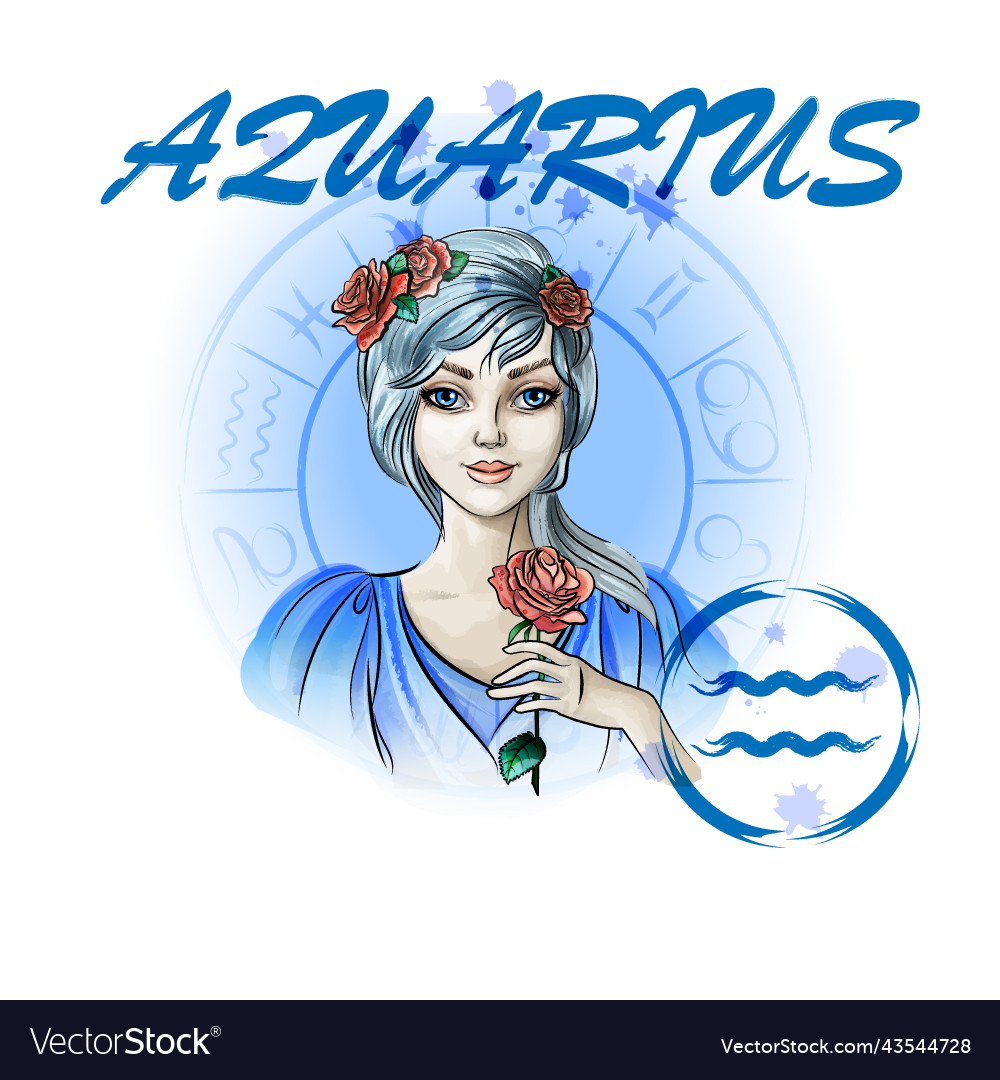 Zodiac Sign Aquariusportrait Of A Lady With Roses Vector Image