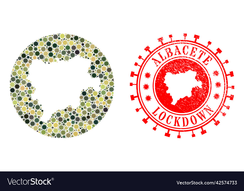 Lockdown Grunge Badge And Virus Mosaic Subtracted Vector Image