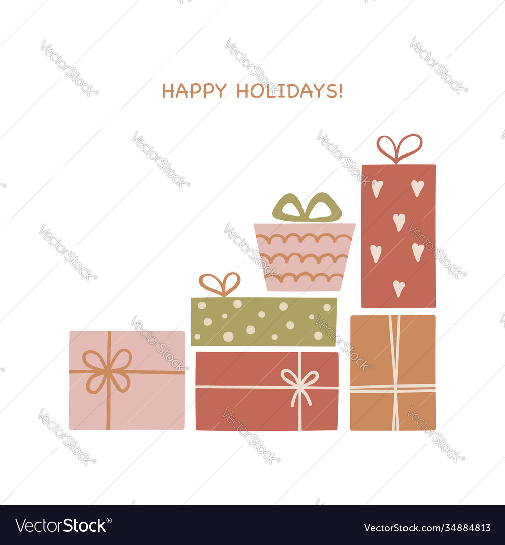 Set Hand Drawn Christmas Gift Boxes Trendy Vector Image