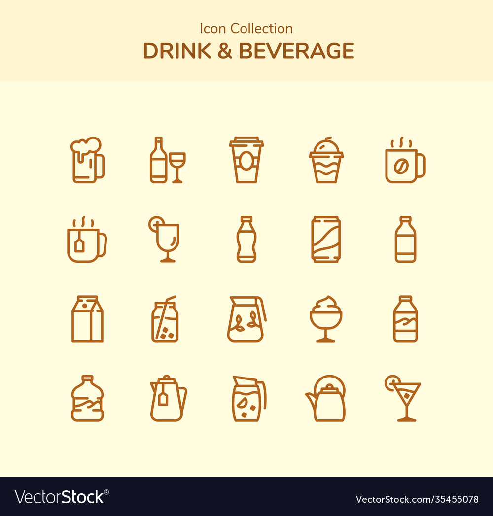 Drink And Beverage Icon Set Collection Package Vector Image