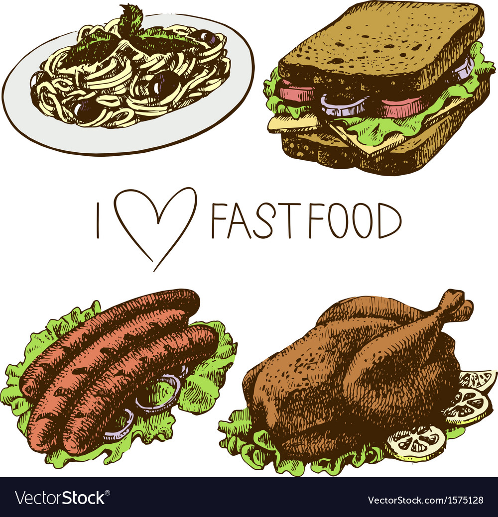 Hand Drawn Fast Food Set Royalty Free Vector Image