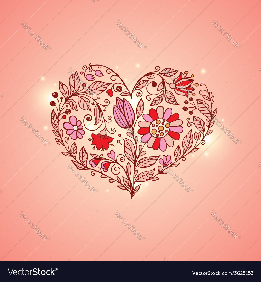 Hand Drawn Pink Floral Heart Royalty Free Vector Image