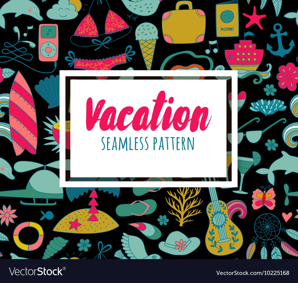 Summer Vacation Set Doodle Elements Seamless Vector Image