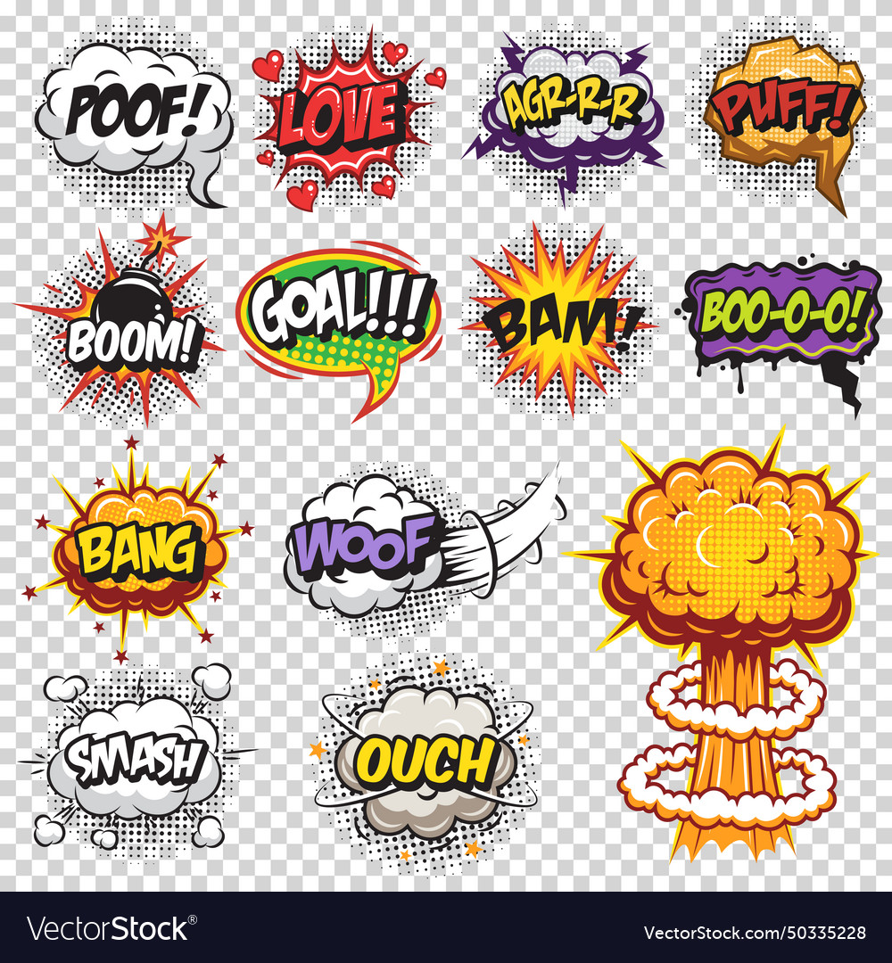 Set Of Comics Speech And Explosion Bubbles Vector Image