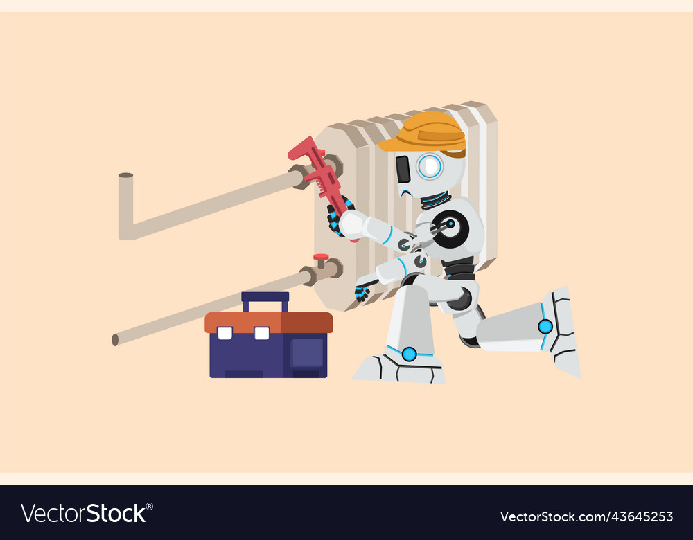 Business Flat Cartoon Style Drawing Robot Plumber Vector Image