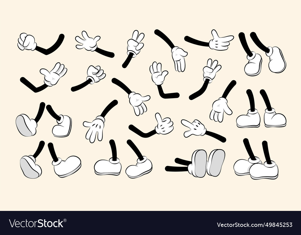 Cartoon Hands And Legs Collection Cute Retro Vector Image