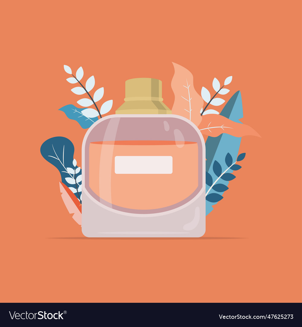 Isolated Perfume Bottle With Natural Leaves Vector Image